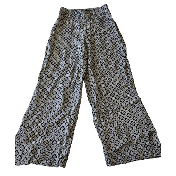 Zara‎ Woman Navy Blue & White Mosaic Pattern Wide Leg High Rise Pant. Size XS - Picture 1 of 9